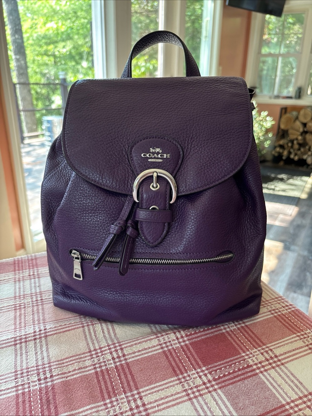 COACH Kleo Backpack Purple Leather Vintage Bag with Silver Buckle